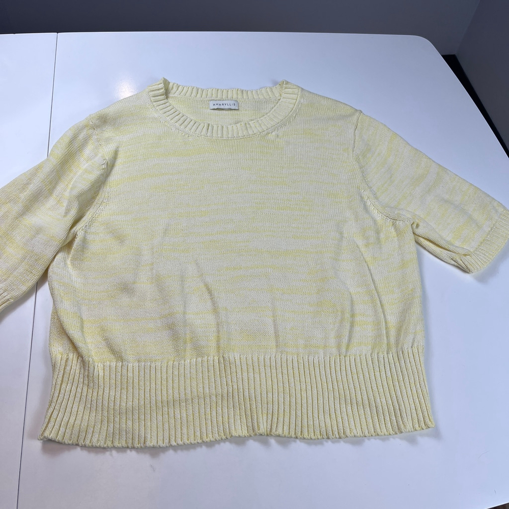 Amaryllis women short sleeve knit top 100% cotton sweater yellow size M - Picture 3 of 8